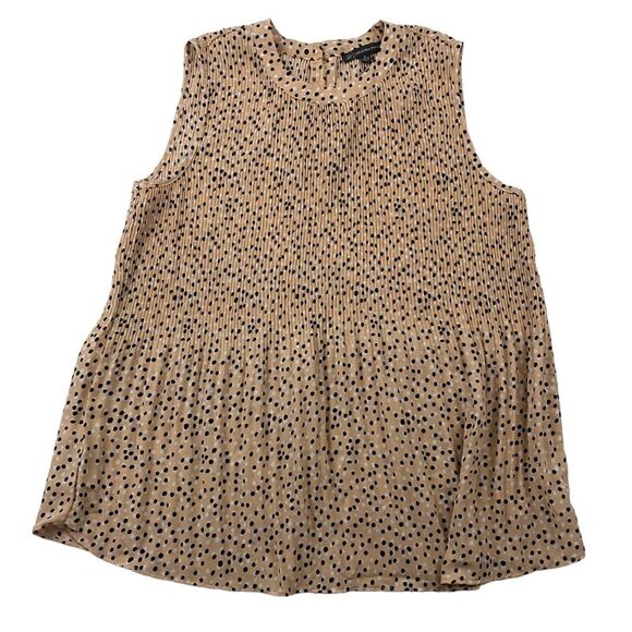 ADRIANNA PAPELL Peach Polka Dot Blouse Sleeveless Tank Pleated Smocked Sz S - Picture 1 of 8
